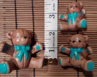Set of 3 Unmarked Matching Porcelain Bear Figurines with Green Bowties
