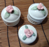 Set of 3 Small Round Porcelain Flower Trinket Boxes