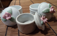 Set of 3 Small Round Porcelain Flower Trinket Boxes
