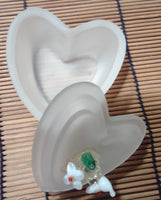 Frosted Glass Heart Trinket Box With Glass Blown Flowers