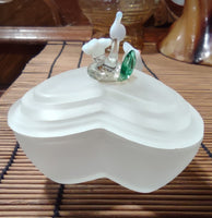 Frosted Glass Heart Trinket Box With Glass Blown Flowers