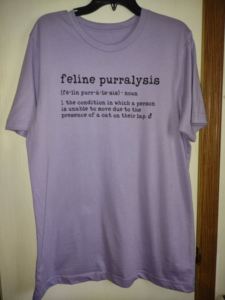 Sz L Feline Purralysis Short Sleeve Shirt - Purple Like New (#3)
