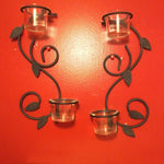 Tealight Candle Holder ~ Metal & Glass ~ Leaves ~ Swirls