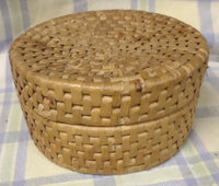Vintage Straw Woven Coasters In Matching Basket Holder