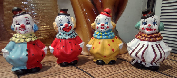 Set of 4 Vintage 3" Unmarked Porcelain Clown Figurines