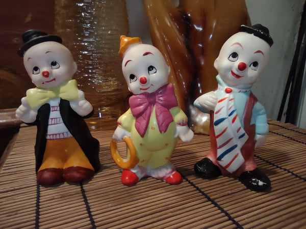 Set of 3 Vintage 4" Porcelain Clown Figurines Unmarked