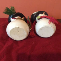 Set of 2 Snowman Figurines ~ Top Hats ~ Scarf ~ Sprig Holding