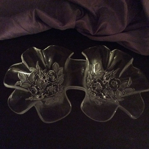 Glass Double Bowl ~ Flowers