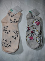 Set of 2 Cat Socks - Sz 4-10 - Low Cut & Ankle Socks