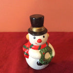 Small Snowman Ceramic Figurine ~ Top Hat ~ Wreath ~ Scarf